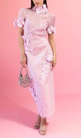 Midikleid aus Netzstoff mit Blumenapplikation